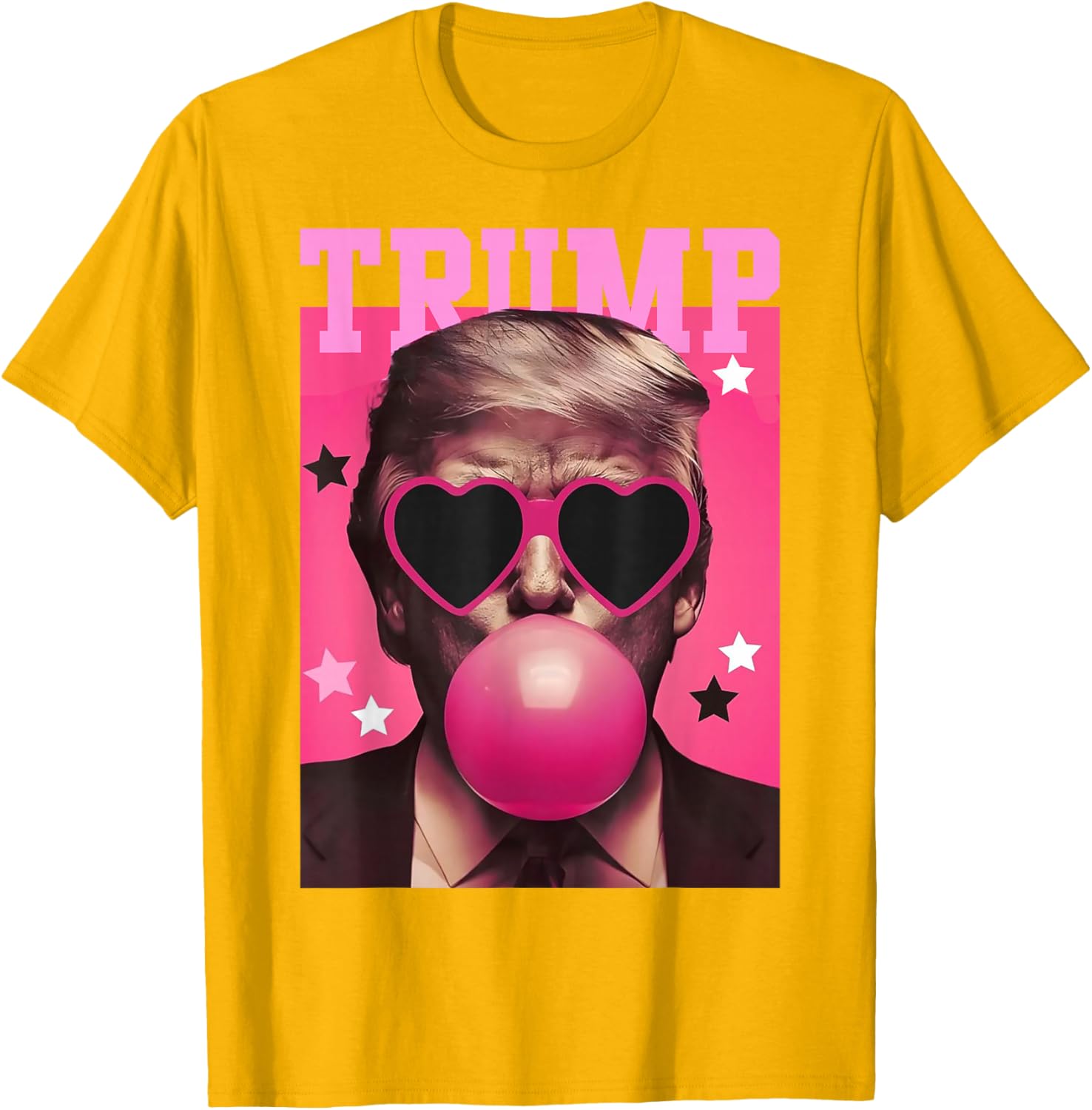 Funny Trump Bubble Gum Pink T-Shirt with Heart Sunglasses for Trendy Vibes - 1