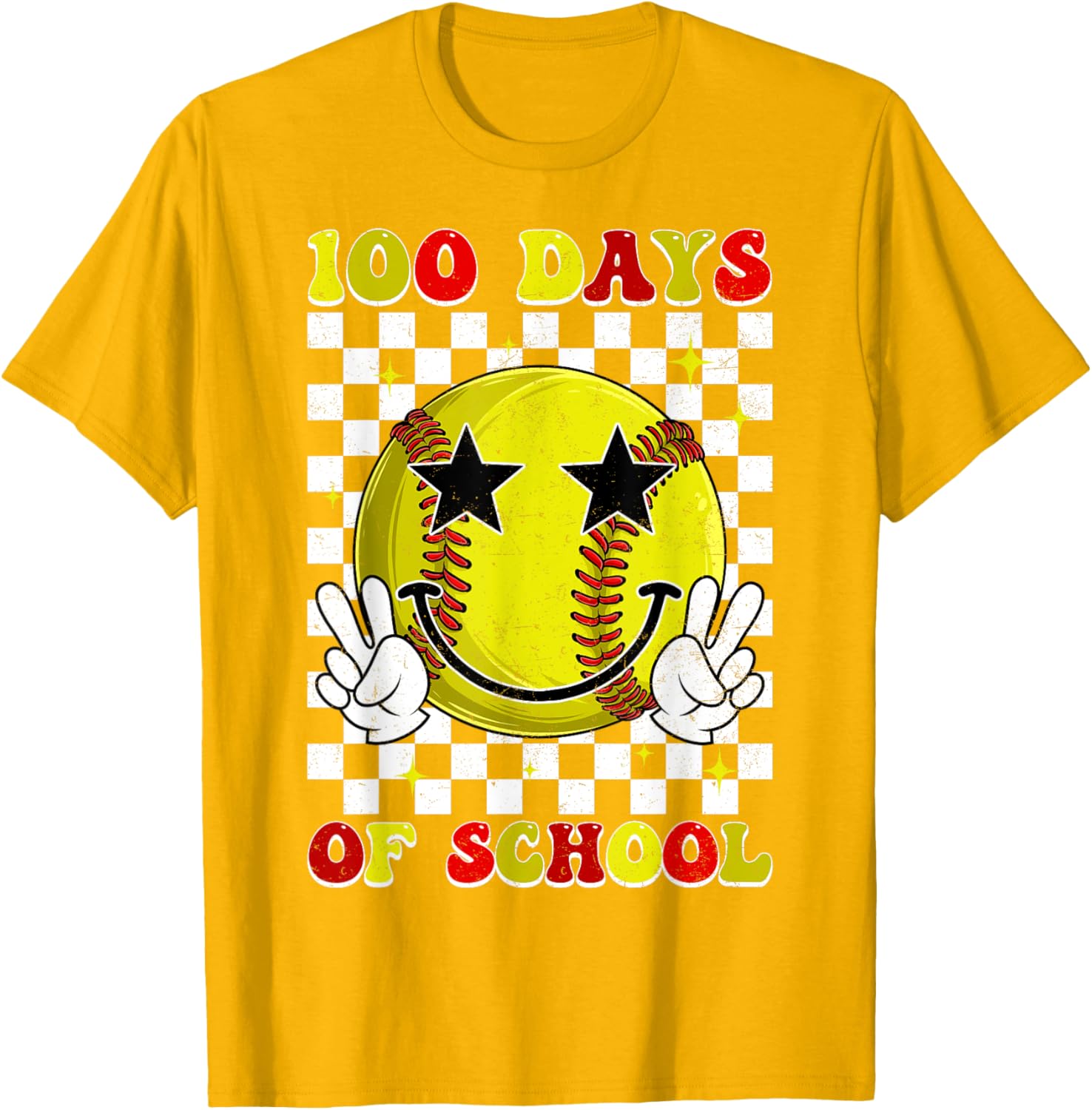 Groovy 100 Days Smarter Softball T-Shirt for Boys, Fun School Style - 14