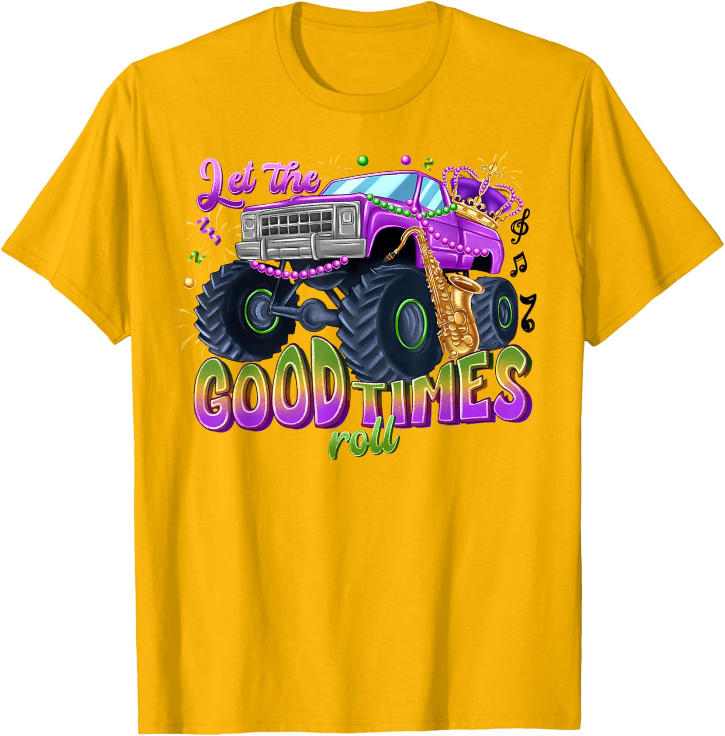 Mardi Gras Monster Truck T-Shirt for Kids Let the Good Times Roll - 5