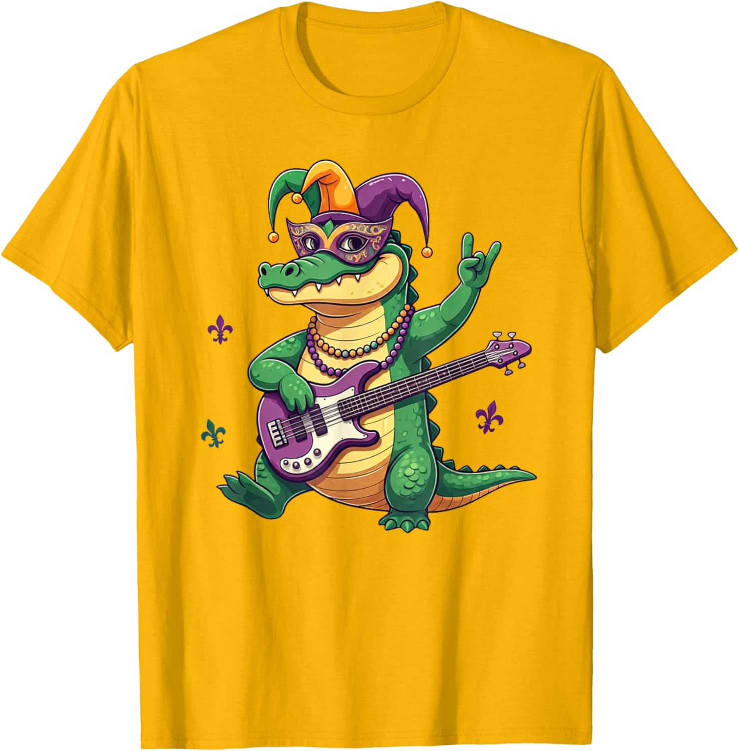 Bass Guitar Alligator Mardi Gras T-Shirt for Men, Women, and Kids - 14