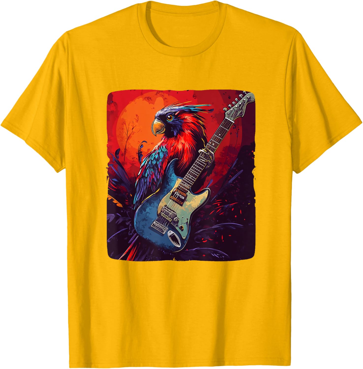 Trendy Rock Vibes Electric Guitar Bird T-Shirt for Music Lovers - 16