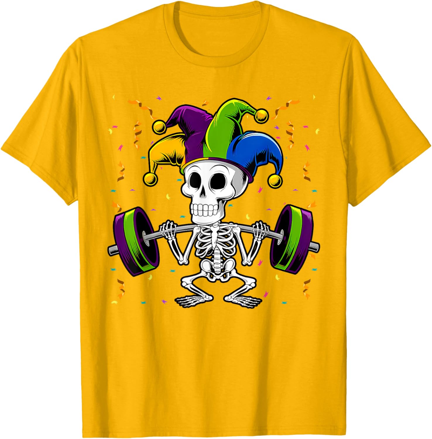 Jester Skeleton Deadlift T-Shirt for Mardi Gras Gym Lovers - 14