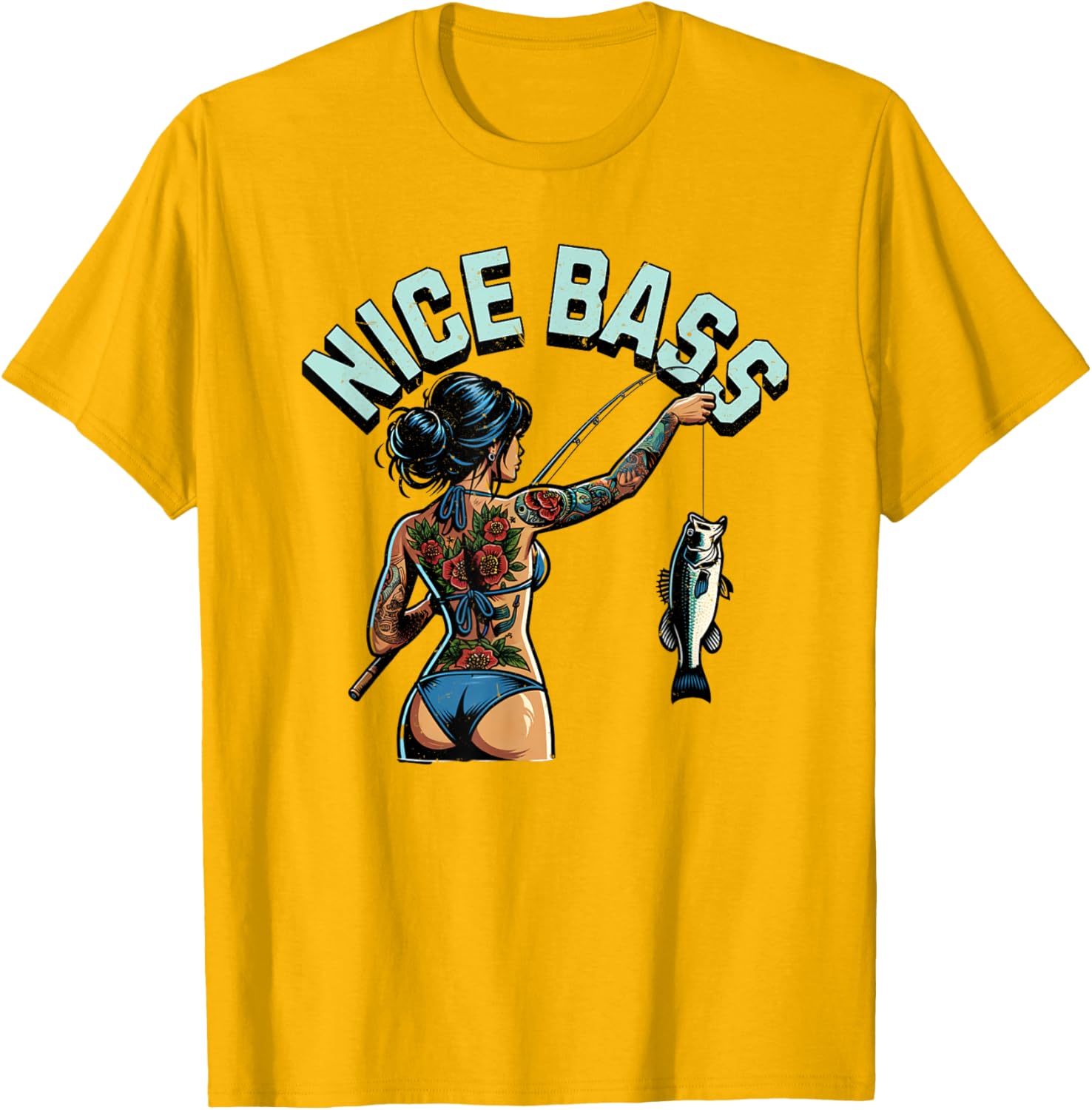 Stylish Bass Fishing Woman in Bikini T-Shirt for Outdoor Enthusiasts - 2