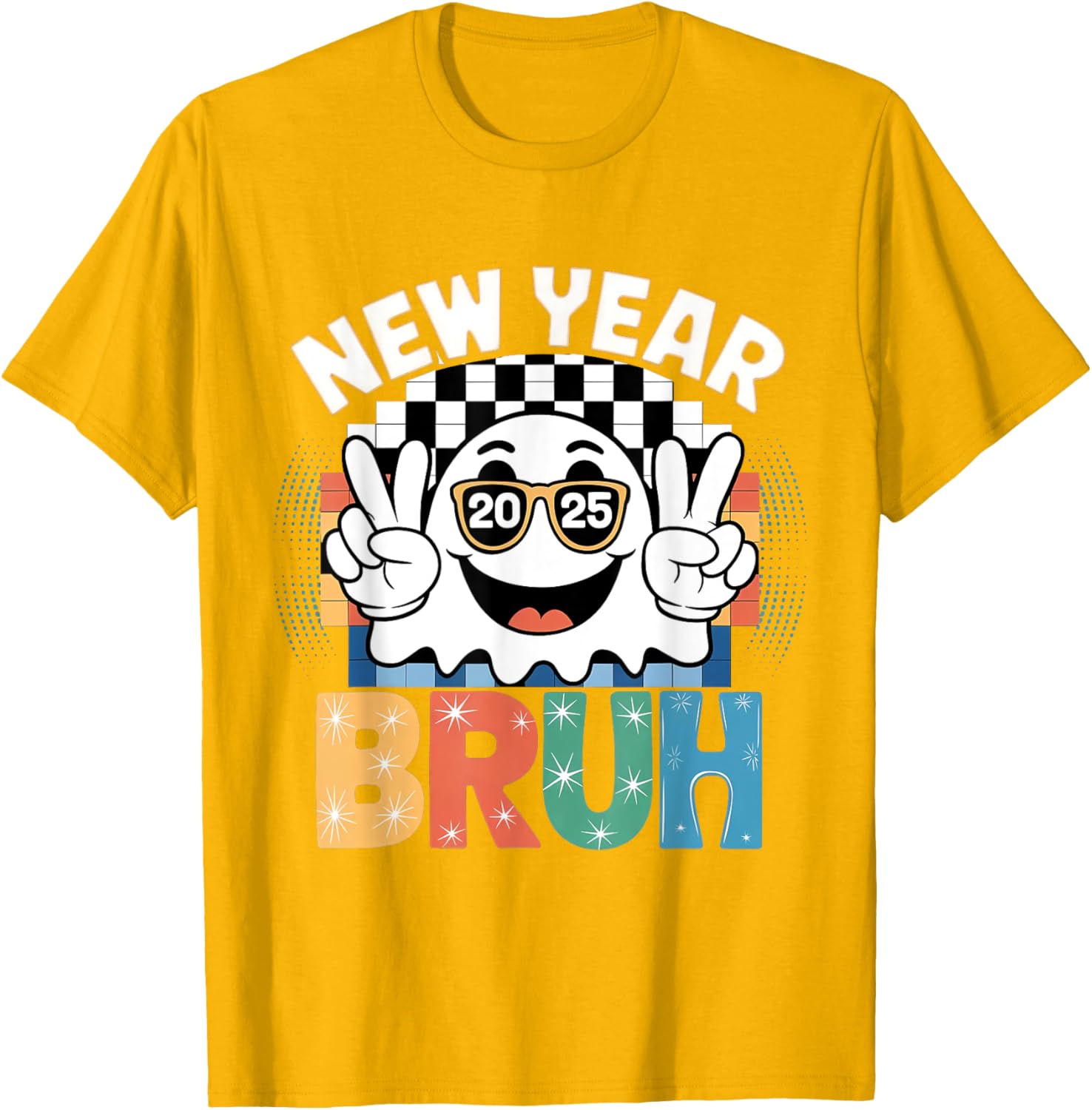 Cute Boo Ghost Happy New Year 2025 Vibes Funny Retro T-Shirt - 10