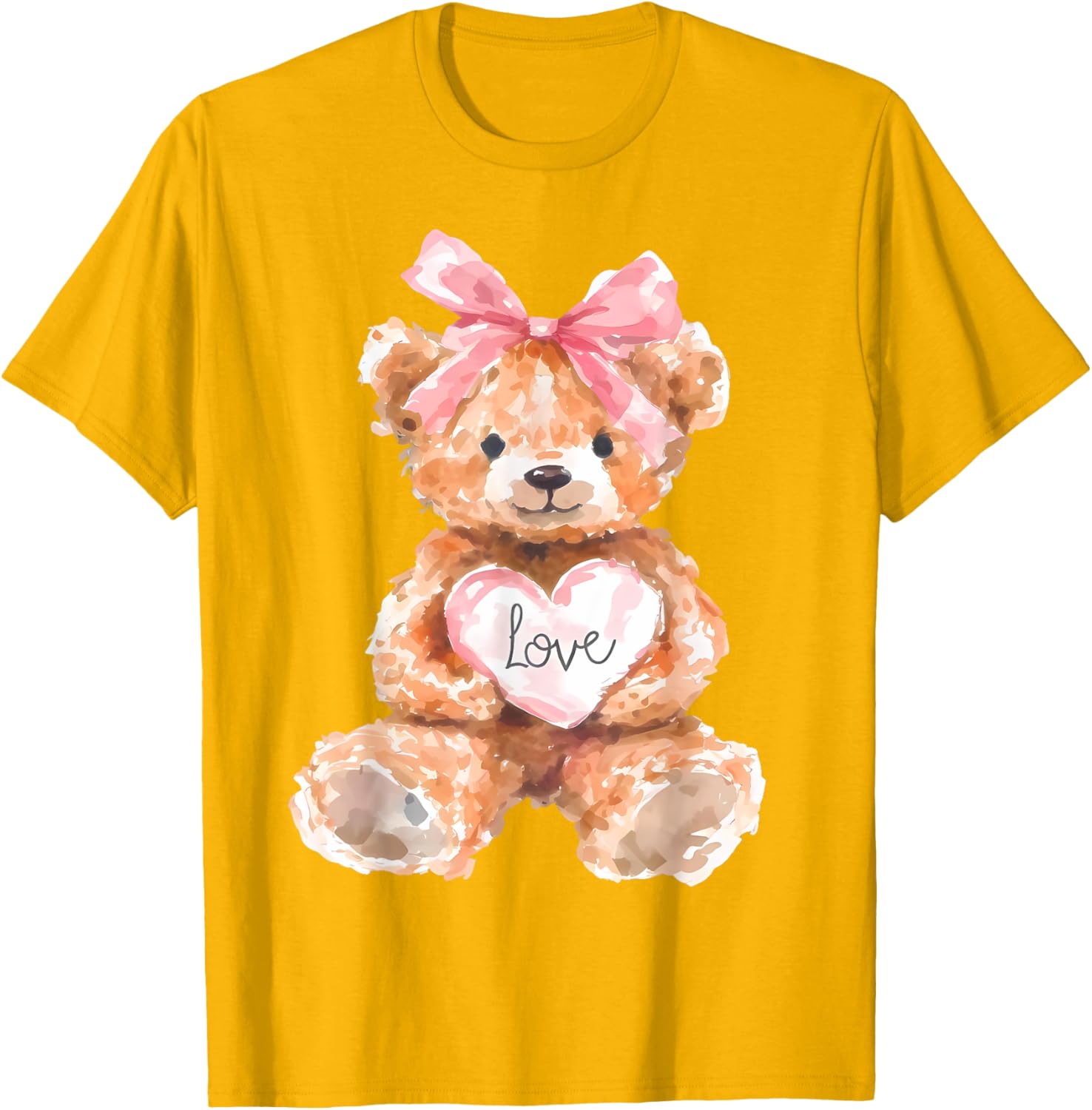 Watercolor Bear with Pink Bow Cute Valentine T-Shirt for Women and Girls - 17