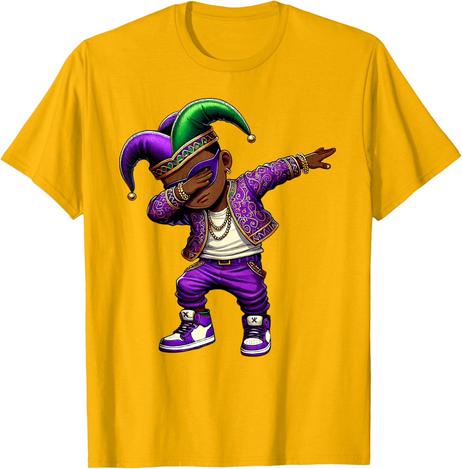 Funny Mardi Gras Jester Hat T-Shirt for Black Kids - Dabbing Boy Design - 21