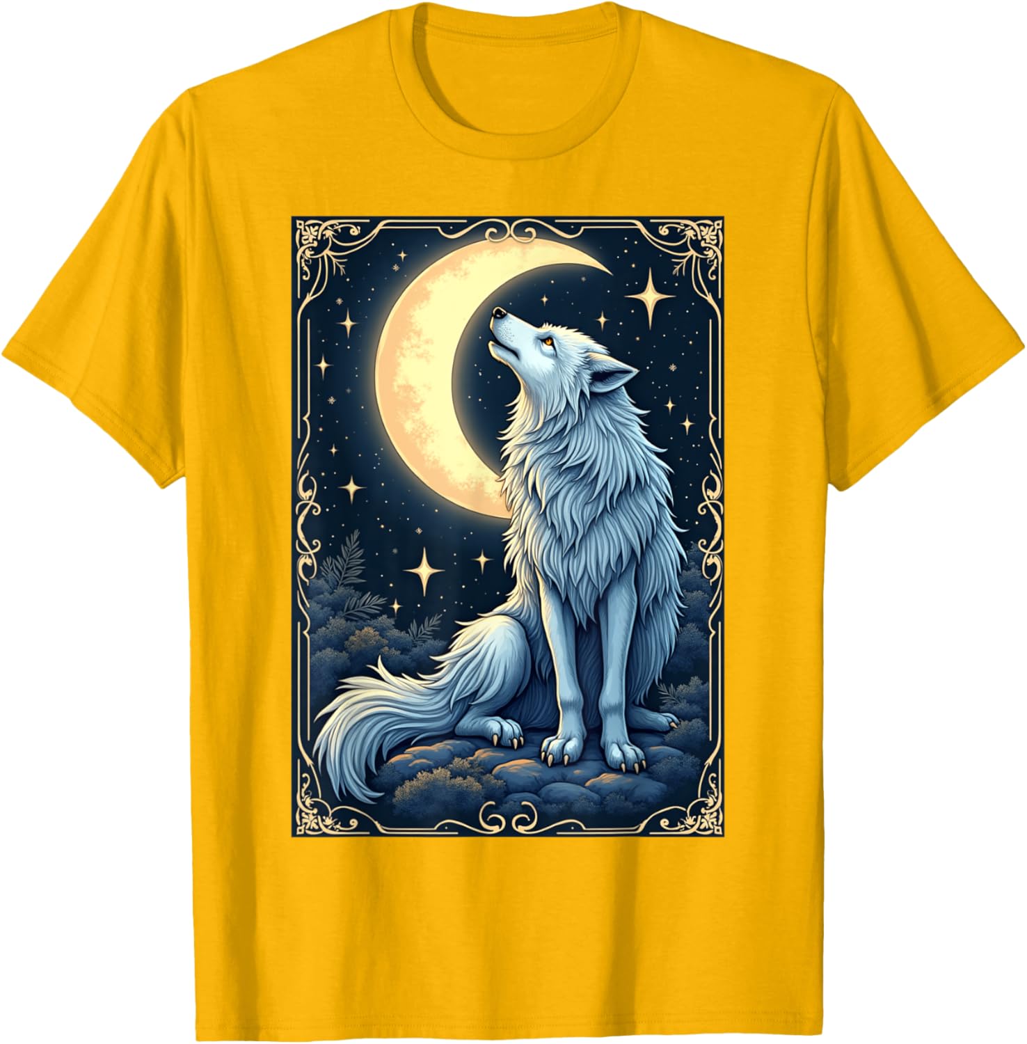 Mystical Wolf Under Moonlight T-Shirt for Celestial Art Lovers - 16