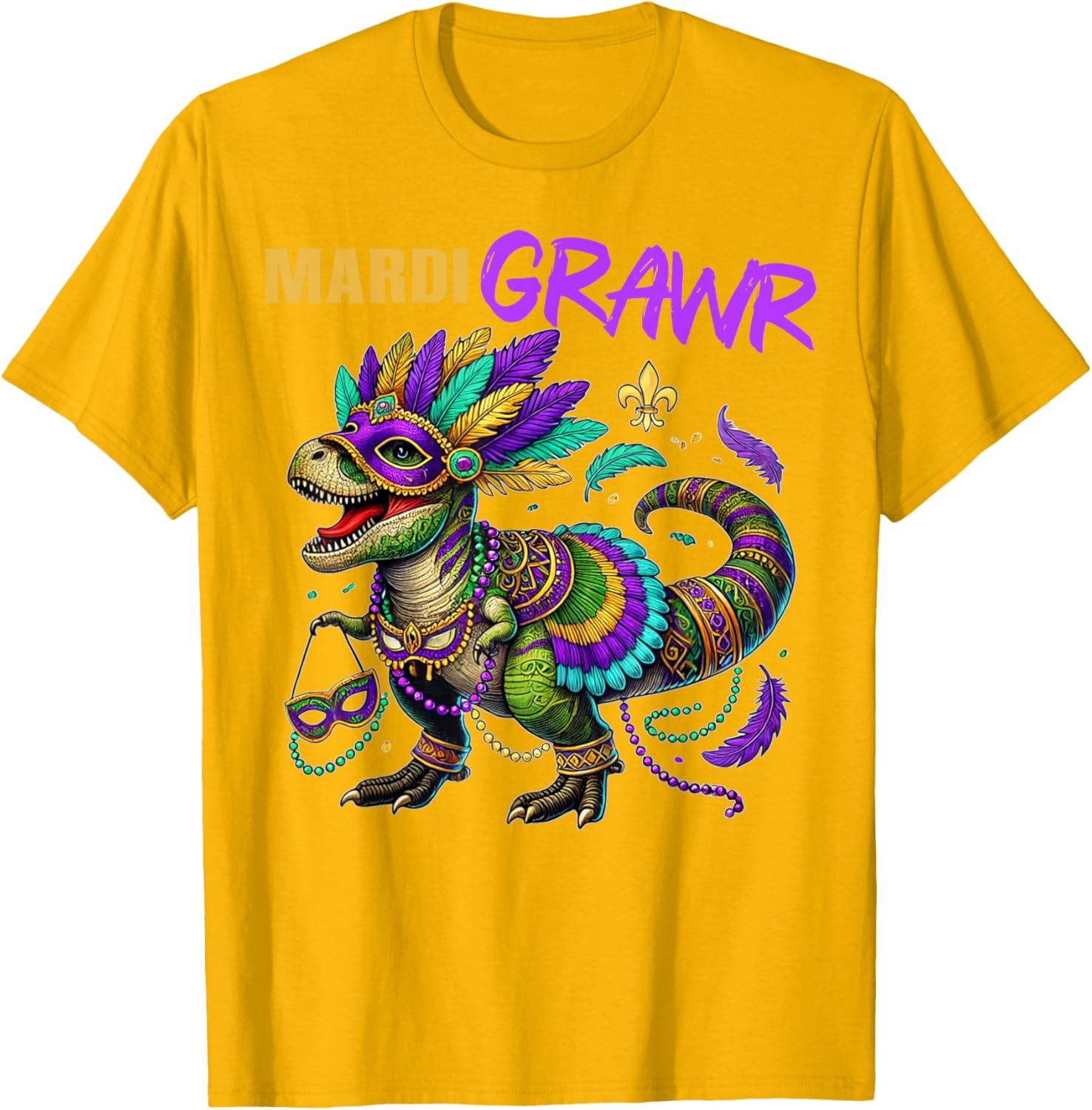 Funny T Rex Dinosaur Mardi Gras Party T-Shirt for Dino Lovers - 2
