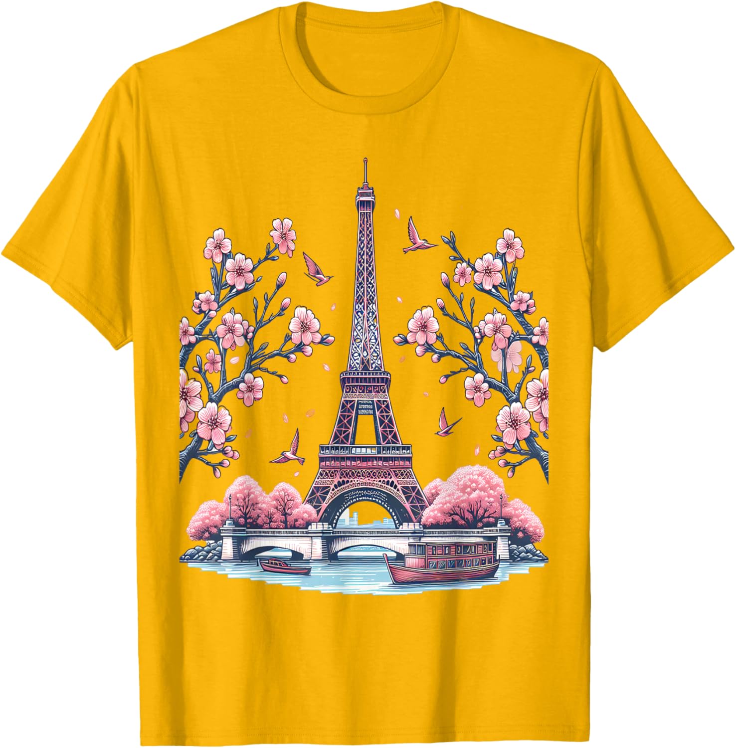 Parisian Souvenir Eiffel Tower Cherry Blossom T-Shirt for Travelers - 1