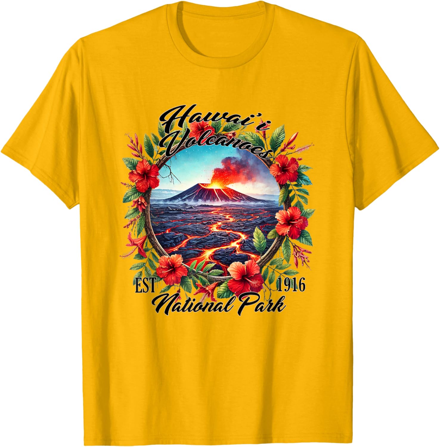 Retro Floral Hawaii Volcanoes National Park Camping T-Shirt for Outdoors - 6
