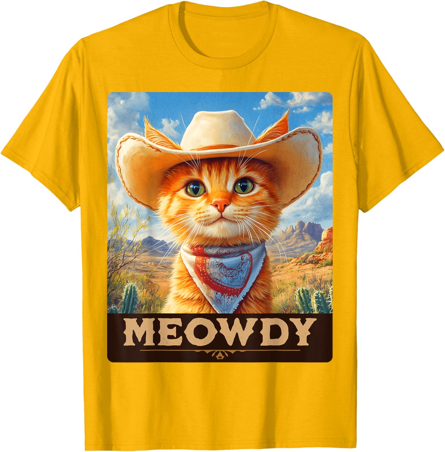 Meowdy Cowboy Cat T-Shirt for Wild West Lovers - Fun Pet Apparel - 14