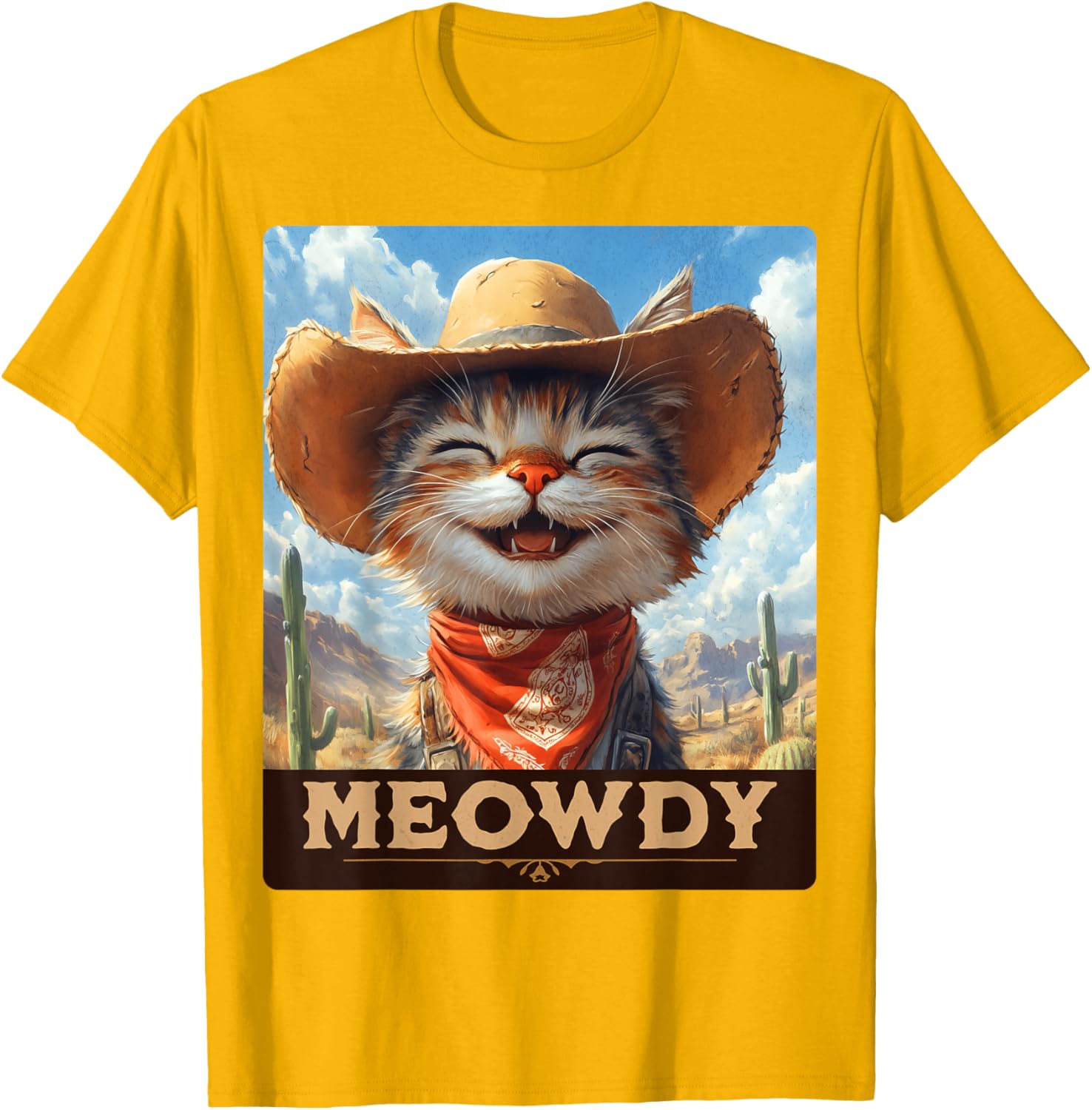 Meowdy Cowboy Cat T-Shirt - Wild West Feline Fun for Cat Lovers - 1