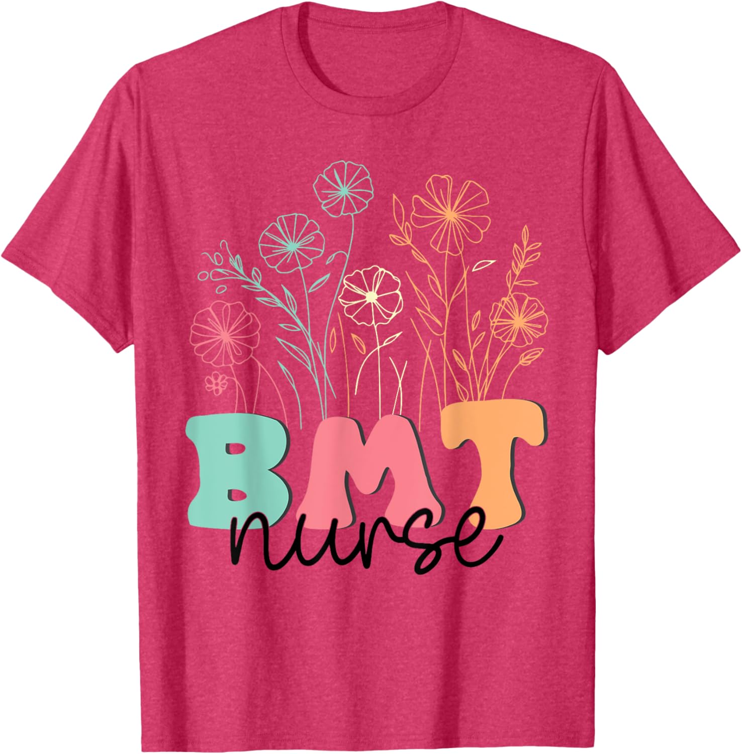 Retro Floral BMT Nurse T-Shirt for Bone Marrow Transplant Oncology Care - 16