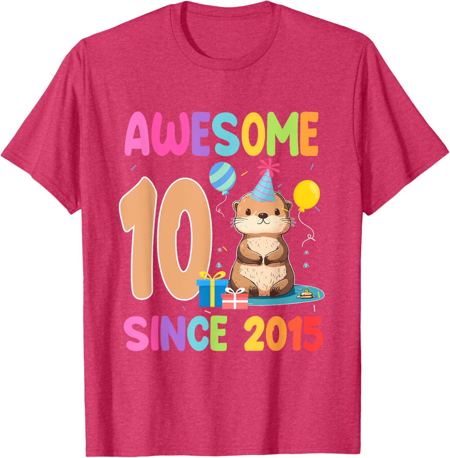 Cute Otter T-Shirt for 10th Birthday Celebration – Awesome Since 2015 - 10