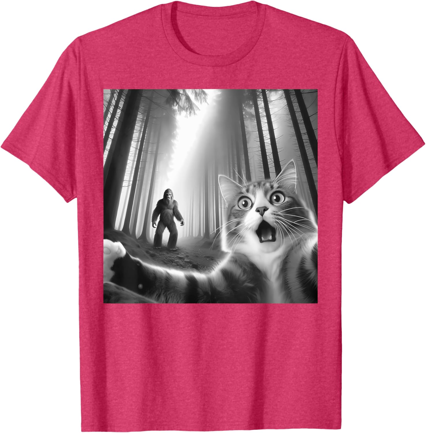 Funny Scared Cat Bigfoot Selfie T-Shirt for Men, Women, and Kids - 12