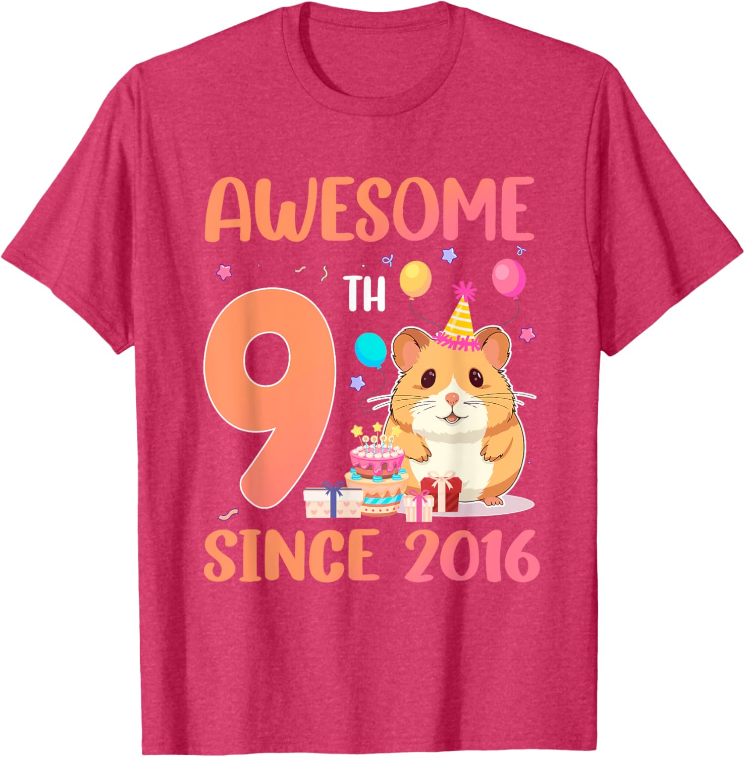 Awesome Since 2016 9th Birthday Hamster Theme T-Shirt for Kids - 5