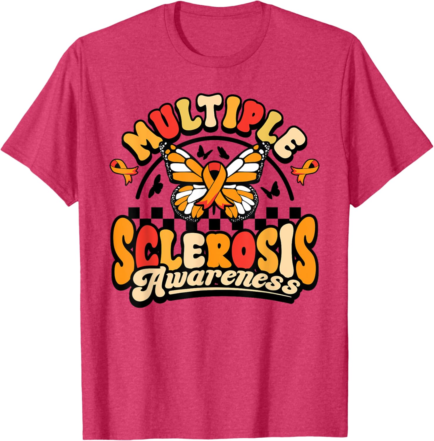 Multiple Sclerosis Awareness Butterfly Orange Ribbon T-Shirt for Support - 5