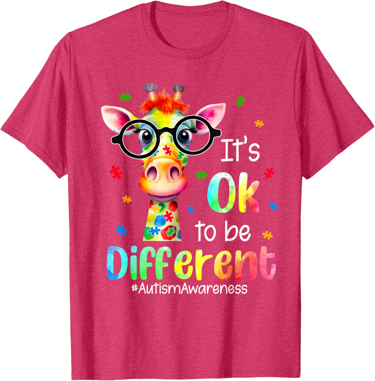 Cute Giraffe Autism Awareness T-Shirt It's Okay to Be Different - 14
