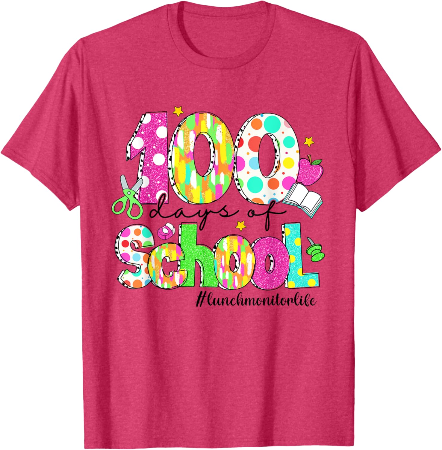 100 Days of School Brushstroke Lunch Monitor T-Shirt for Fun Learning - 7