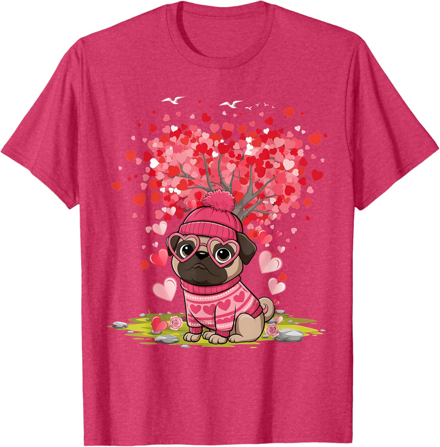 Pug Heart Tree Tee - Adorable Dog Lover Valentine's Day T-Shirt - 10