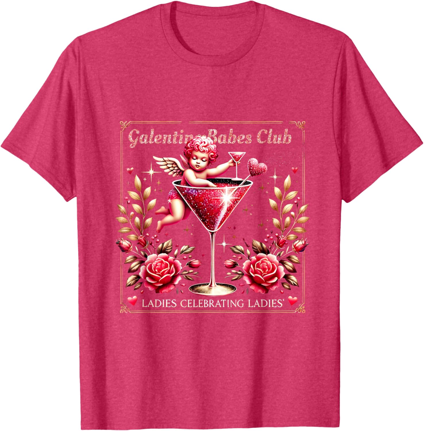 Retro Galentine Girls Club Celebration Martini Glass T-Shirt Design - 4
