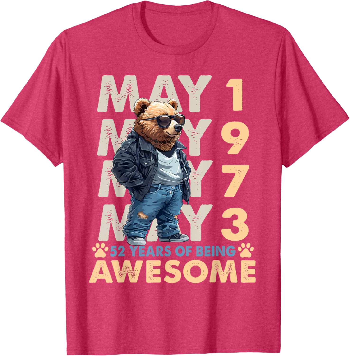 Celebrate 52 Years with a May 1973 Birthday Bear Men's T-Shirt - 10