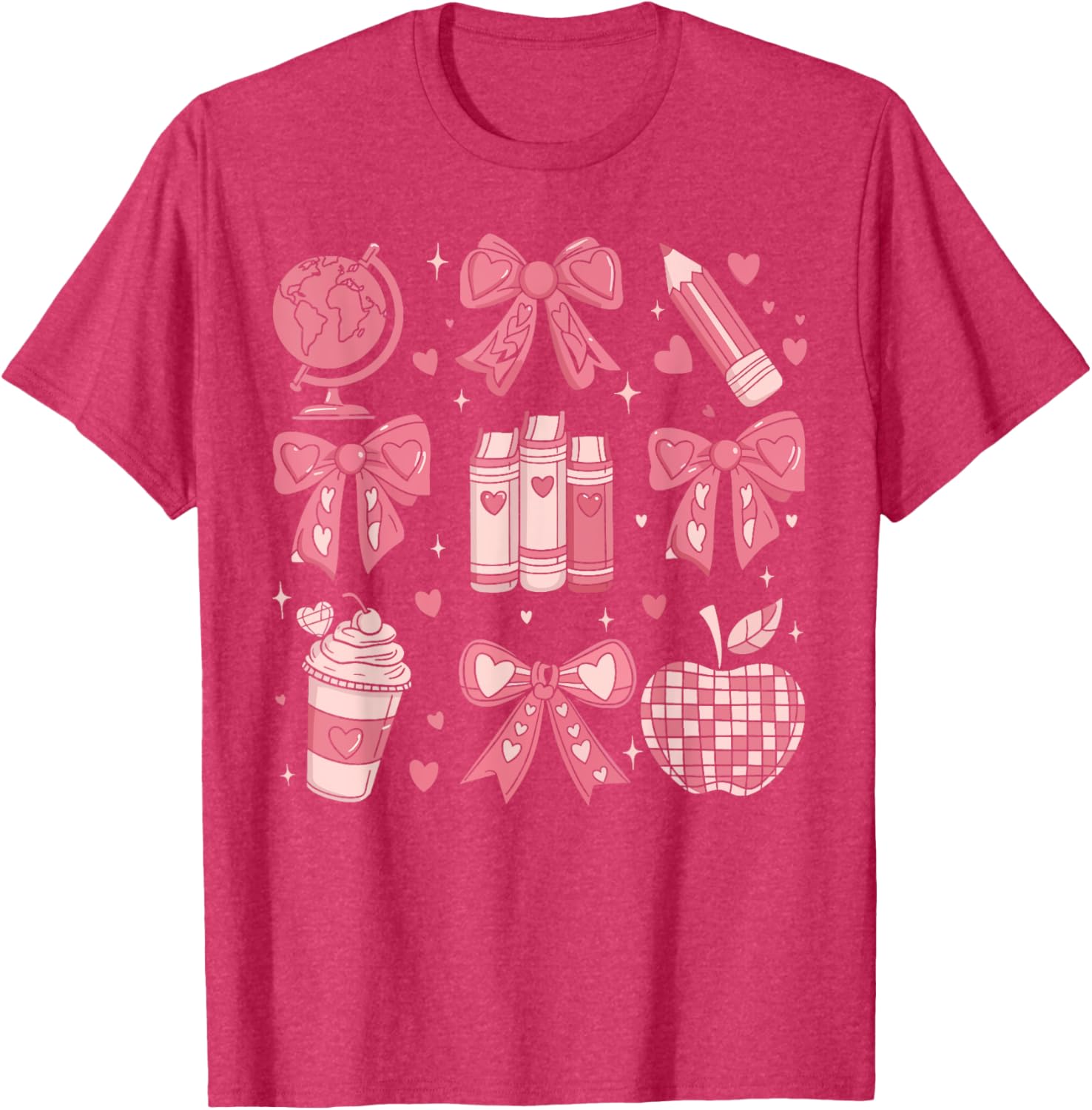 Coquette Bow Apple Book Ribbons Teacher Valentine's Day T-Shirt Gift - 1