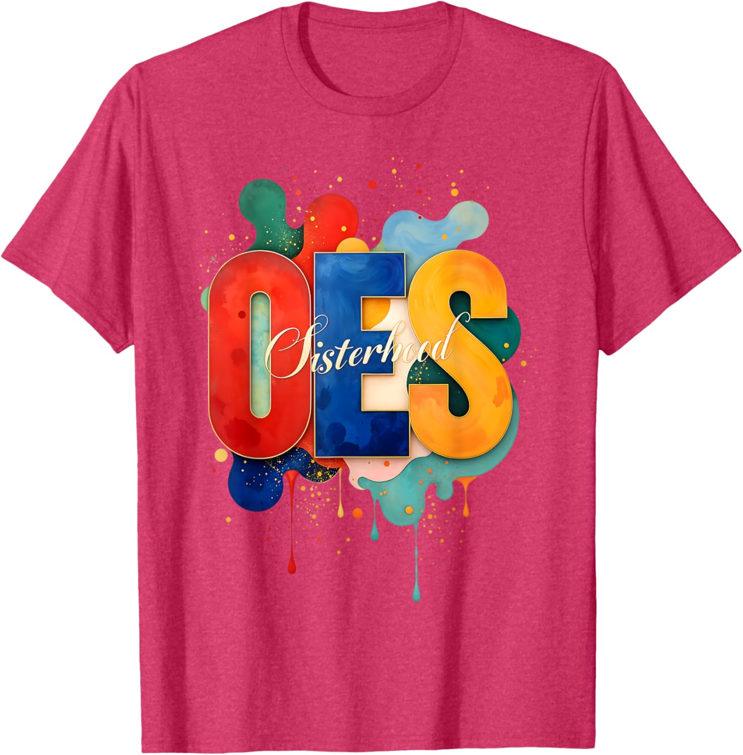 Colorful OES Watercolor Paint Drip T-Shirt for Order of the Eastern Star - 15