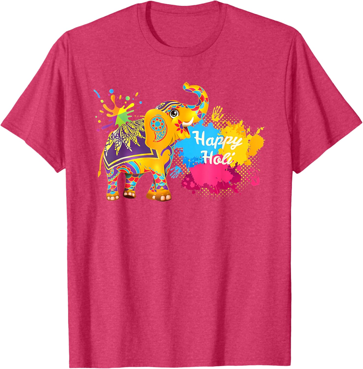 Happy Holi Elephant T-Shirt for Men, Women, and Kids - Colorful India Apparel - 4