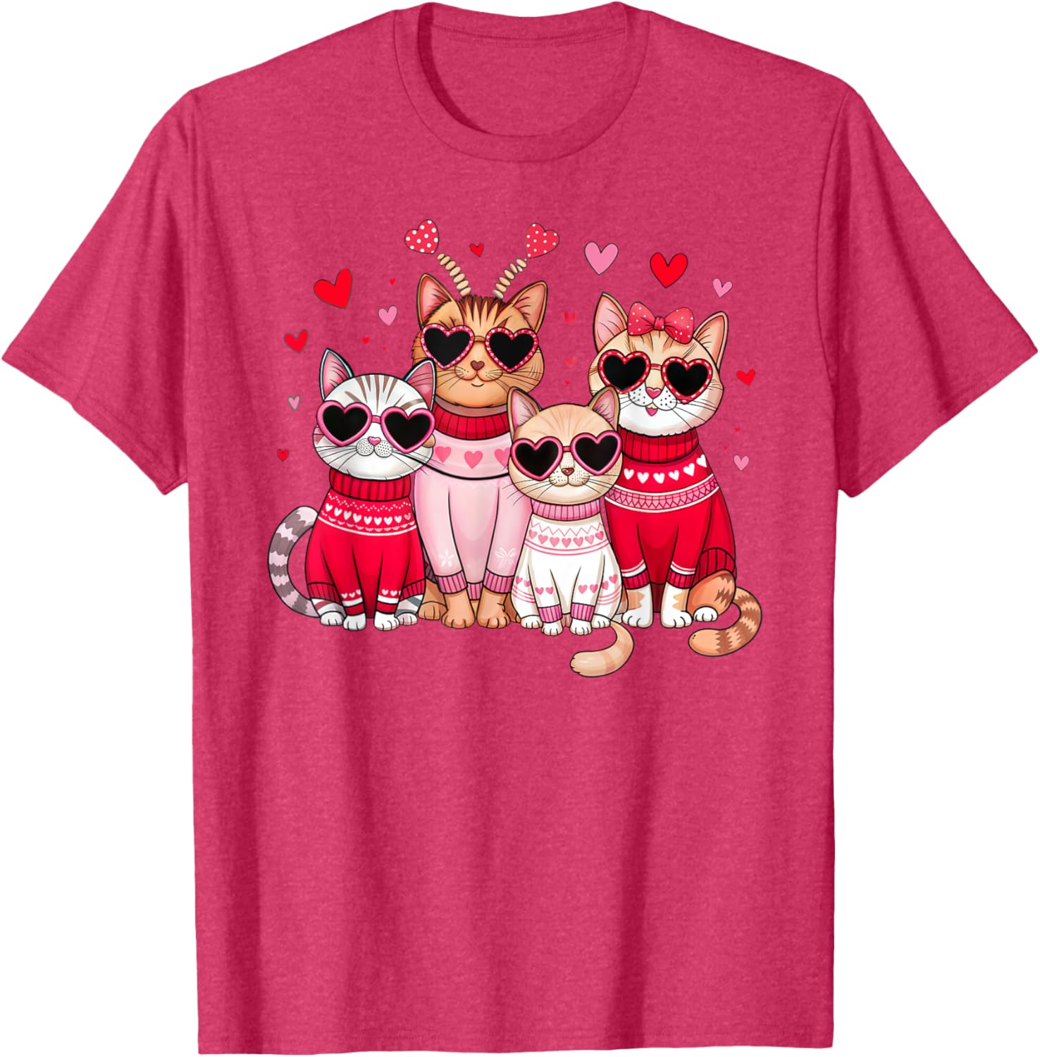Retro Cat Heart Valentine's Day T-Shirt for Men and Boys, Cute Love Tee - 19