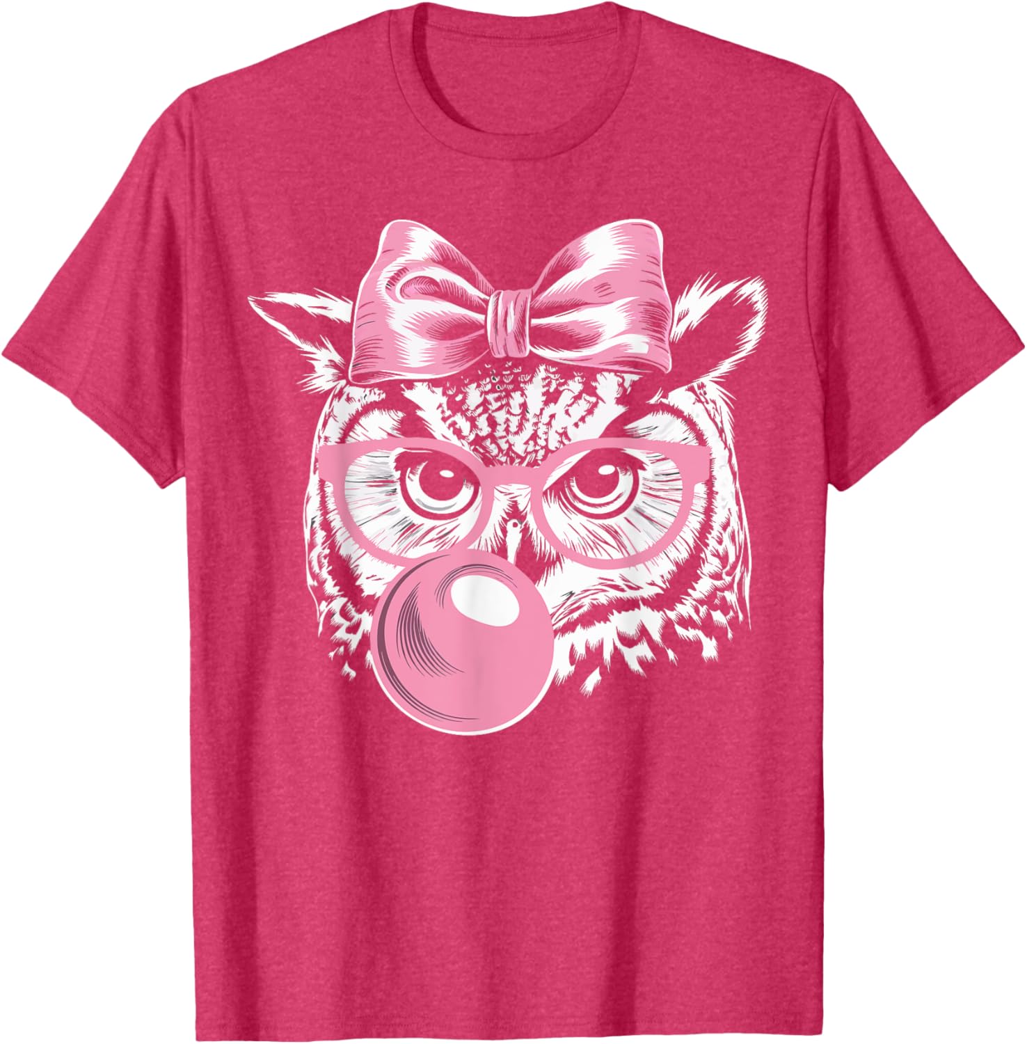 Cute Owl T-Shirt with Glasses Blowing Pink Bubble Gum for Fun Fashion - 2