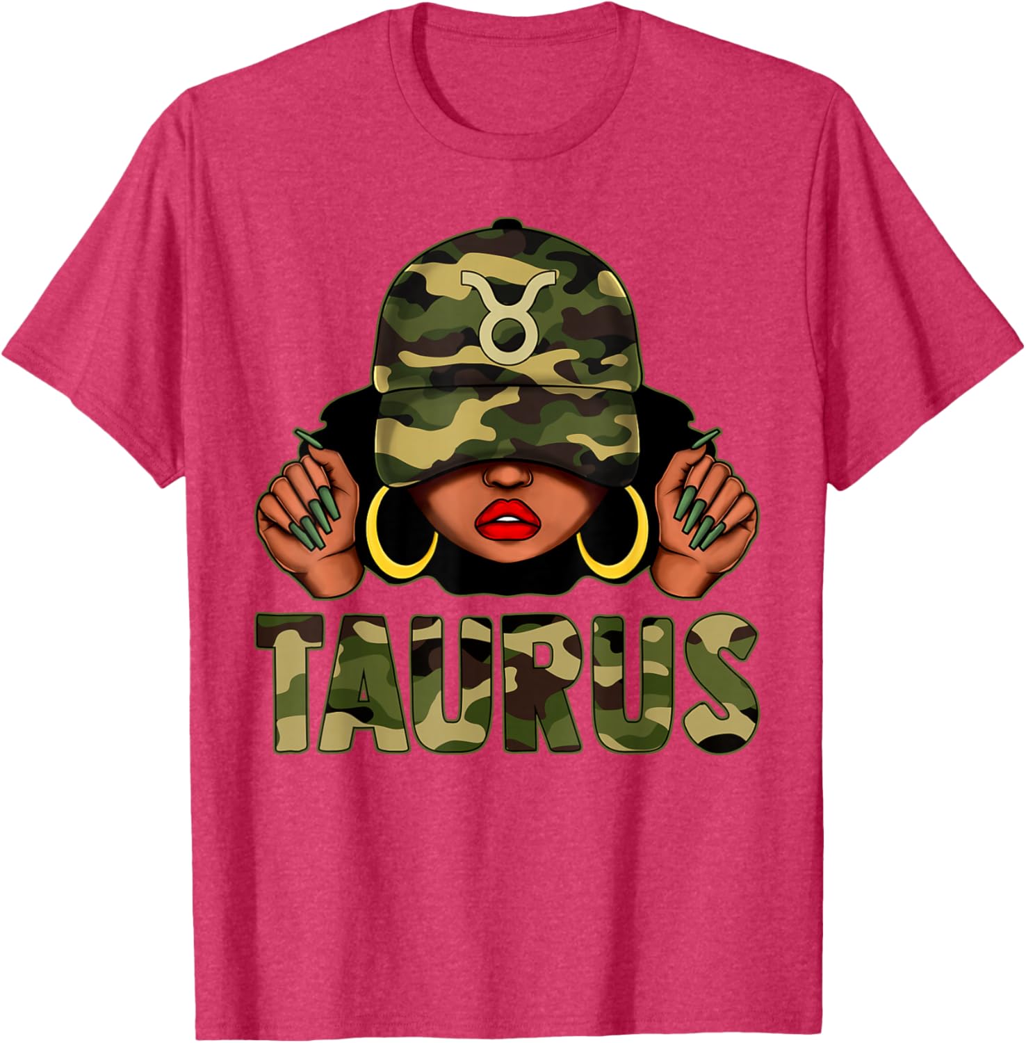 Taurus Queen Black Woman Camo Afro Girl Zodiac T-Shirt for Stylish Women - 15