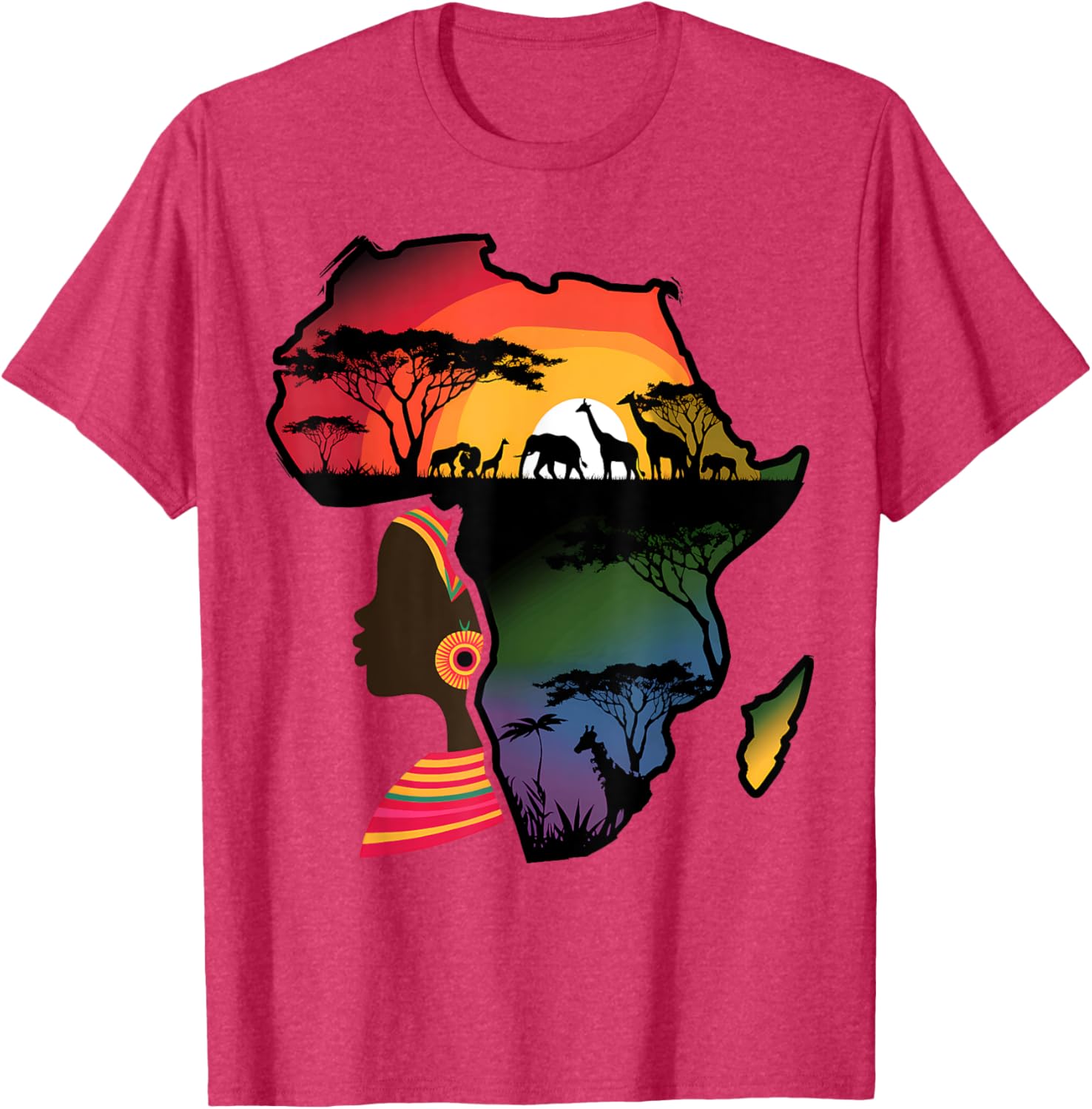 Black Women Afro Map Safari Animals T-Shirt Celebrating African Heritage - 3