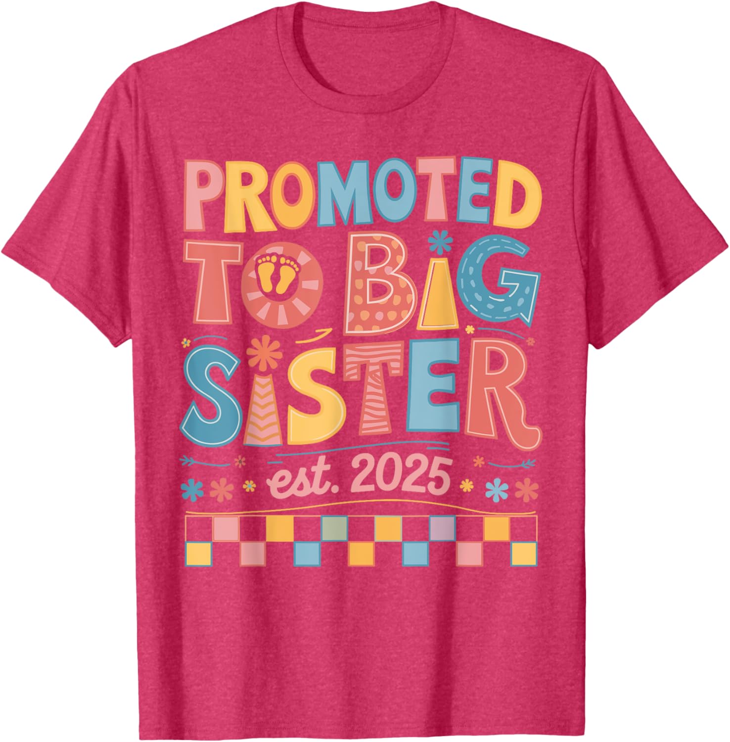 Funny Groovy Big Sister 2025 T-Shirt for New Sibling Announcement - 1
