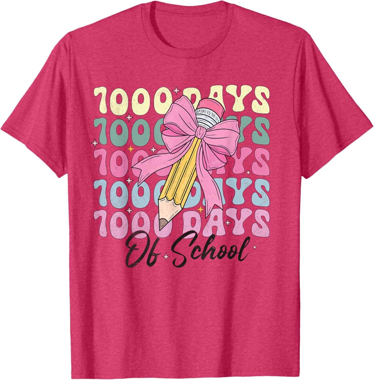 1000 Days of School Girls Coquette Bow T-Shirt for Celebration Fun - 1