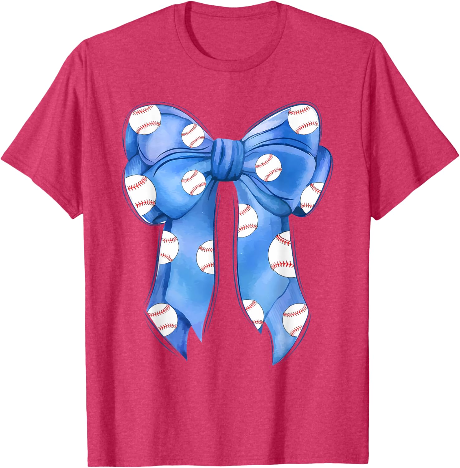 Funny Baseball Blue Team T-Shirt with Coquette Bow for Fans and Players - 18