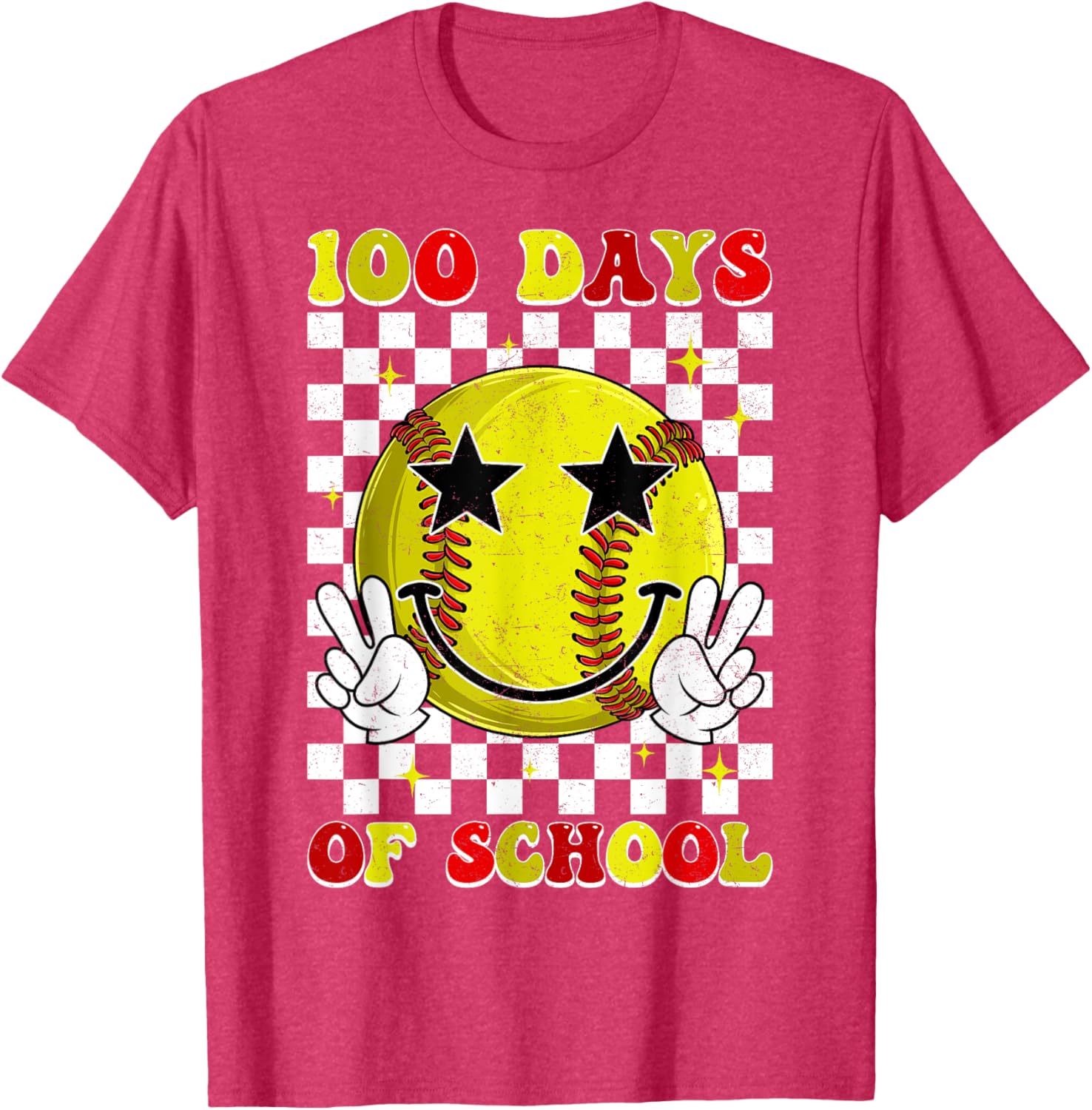 Groovy 100 Days Smarter Softball T-Shirt for Boys, Fun School Style - 11