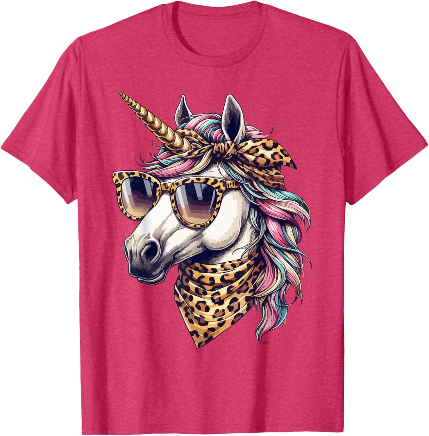 Whimsical Unicorn in Leopard Scarf and Sunglasses T-Shirt for Fun Style - 19
