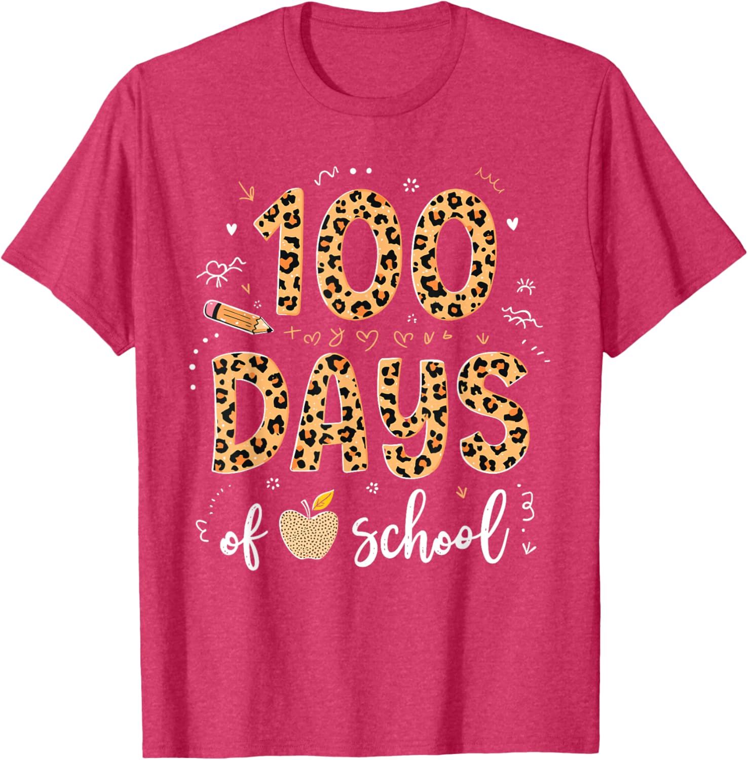 100 Days of School Leopard Print T-Shirt for Kids and Teachers - 7