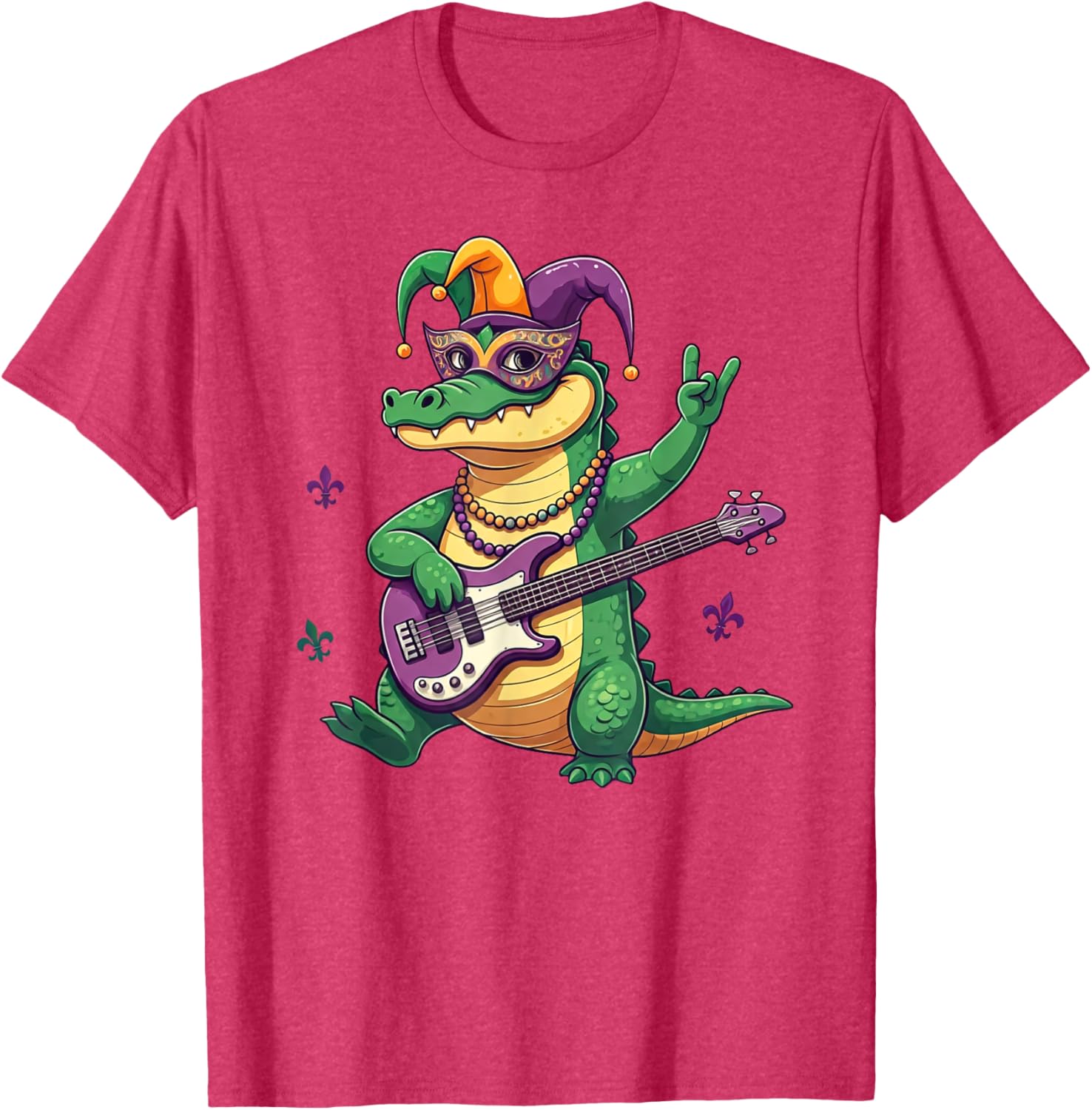Bass Guitar Alligator Mardi Gras T-Shirt for Men, Women, and Kids - 5