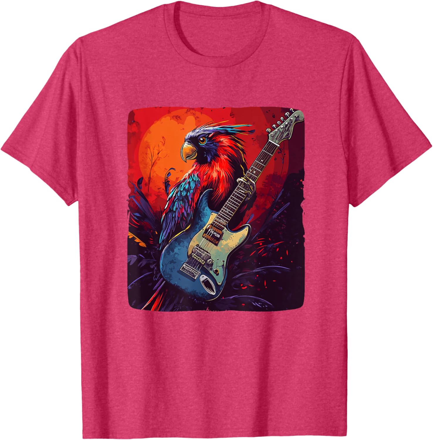Trendy Rock Vibes Electric Guitar Bird T-Shirt for Music Lovers - 6