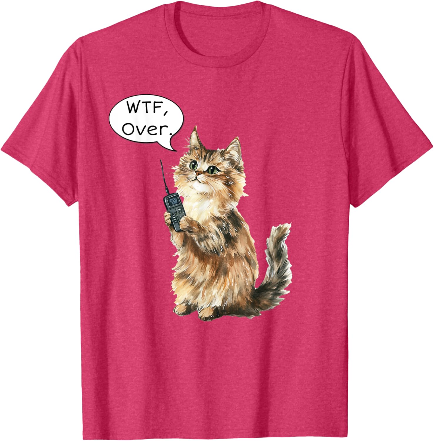 WTF Over Walkie Talkie Fluffy Cat Meme T-Shirt for Cat Lovers - 5