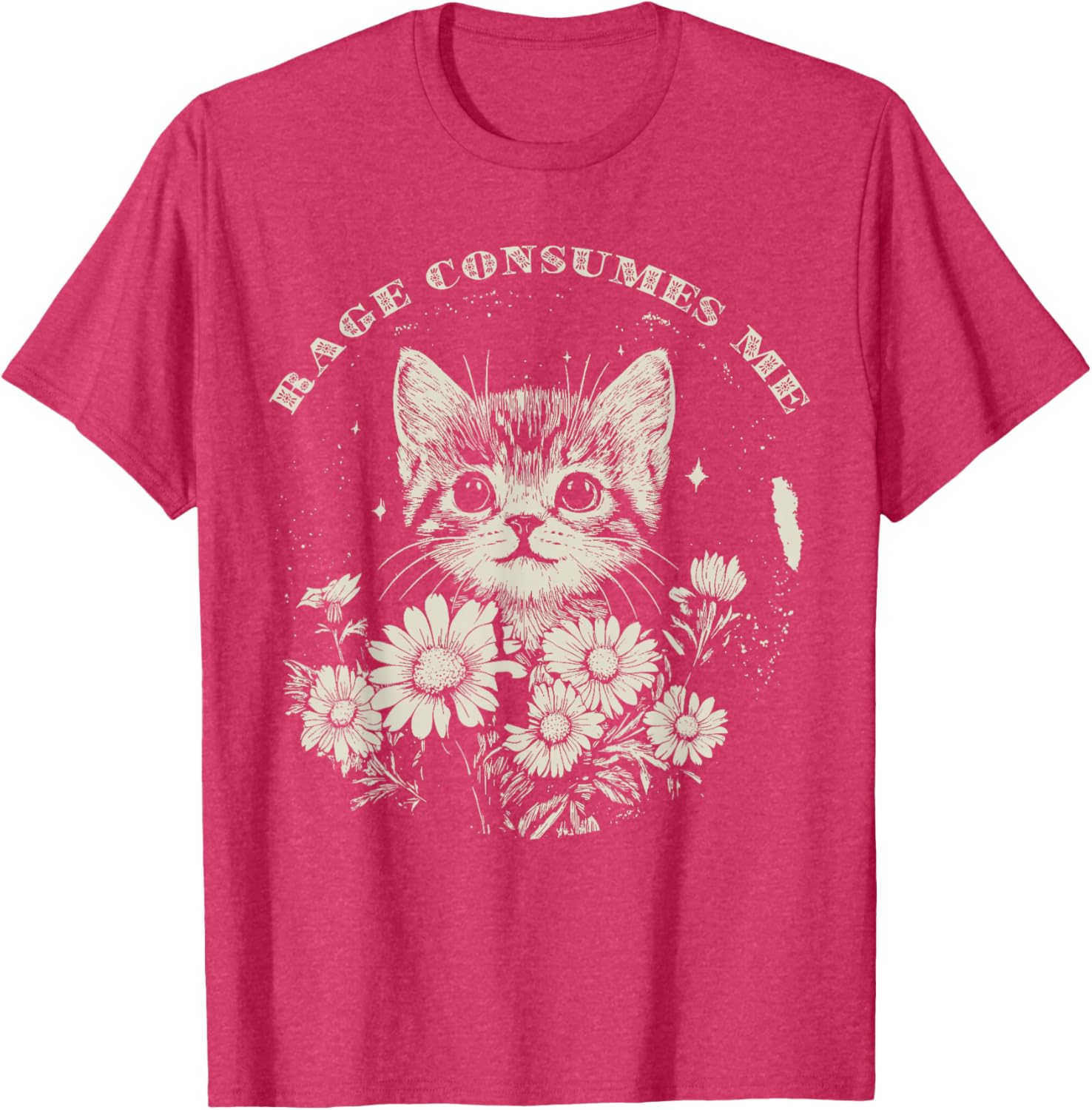 Cute Cat Rage T-Shirt Funny Sarcastic Kitten with Flower Design - 2
