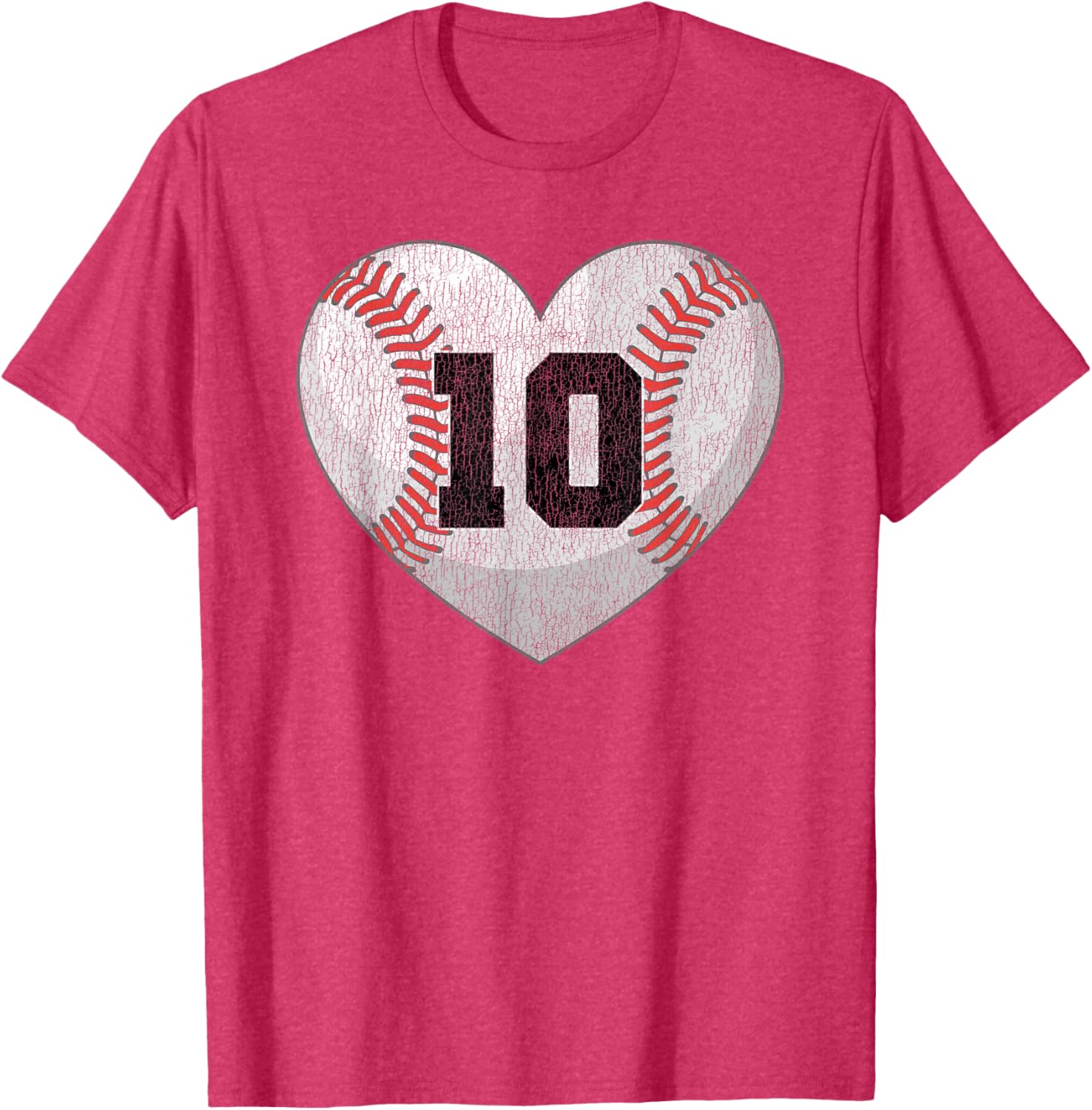 Baseball Mom T-Shirt with Distressed Heart and Number 10 Design - 16