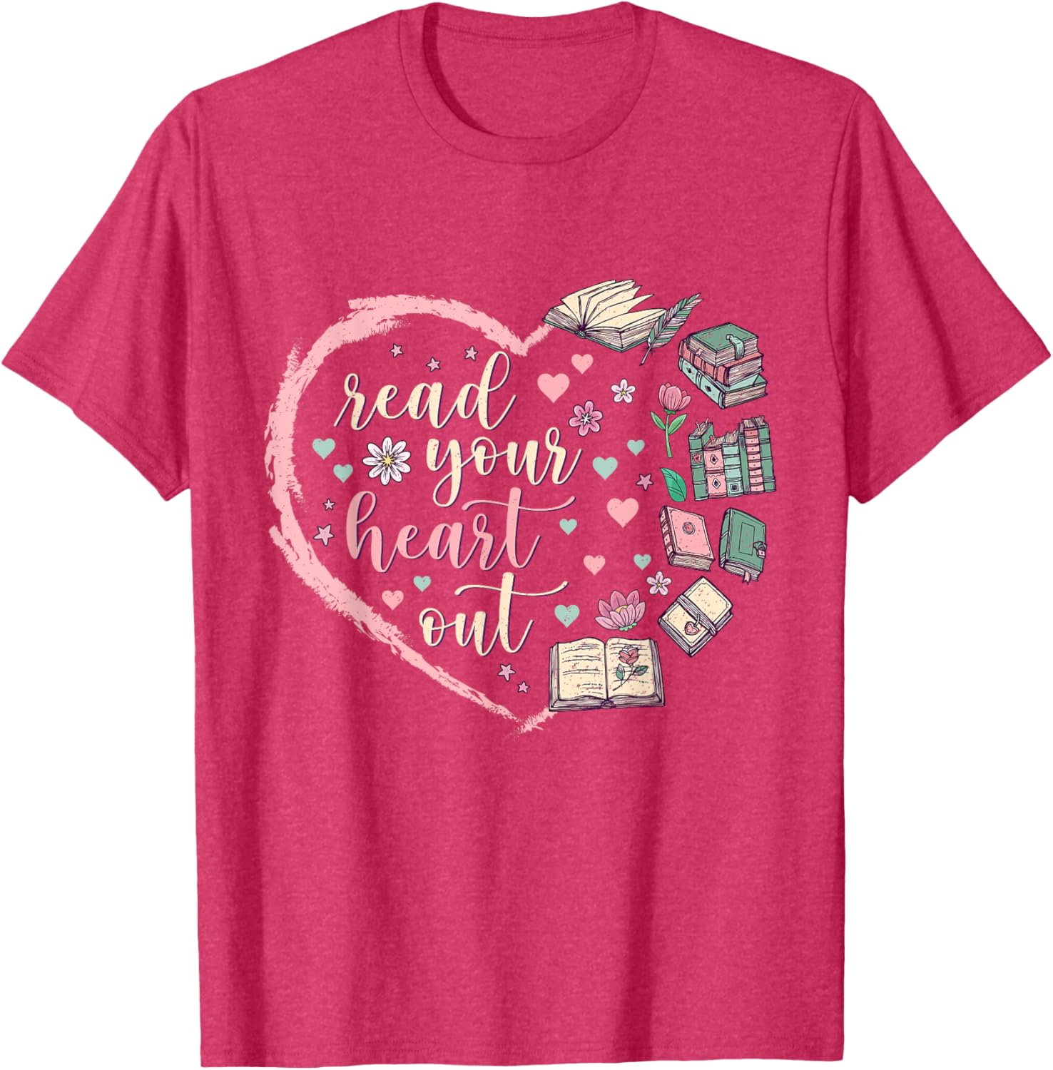 Valentine's Teacher T-Shirt for Book Lovers - Read Your Heart Out Design - 1
