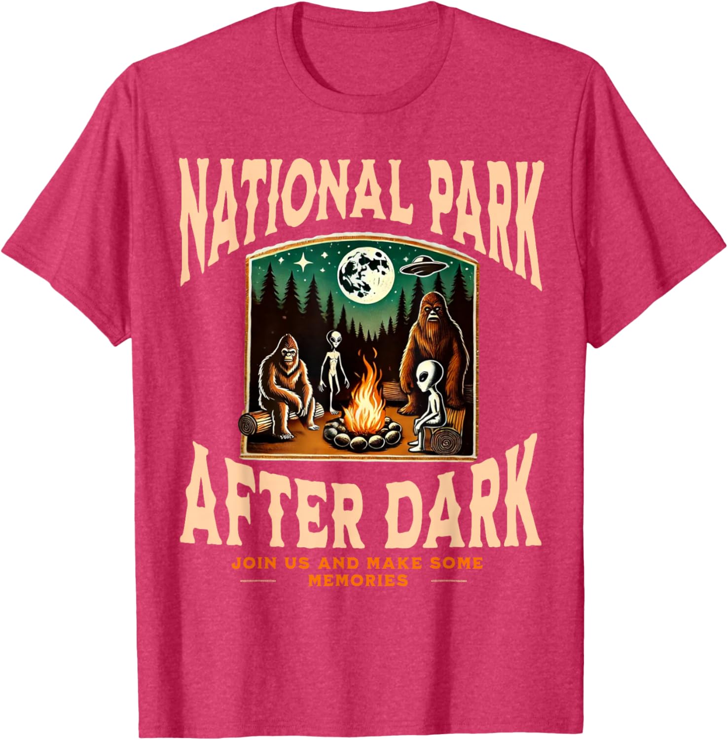 Funny Bigfoot Campfire T-Shirt for National Park Lovers at Night - 4
