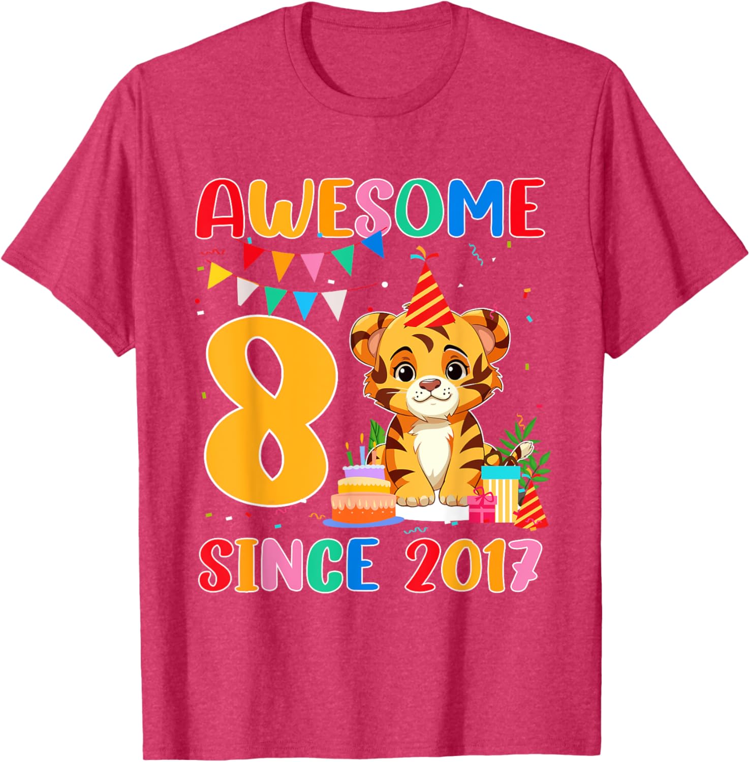 Cool 8 Year Old Birthday Tiger Lover T-Shirt Gift for Kids Since 2017 - 1
