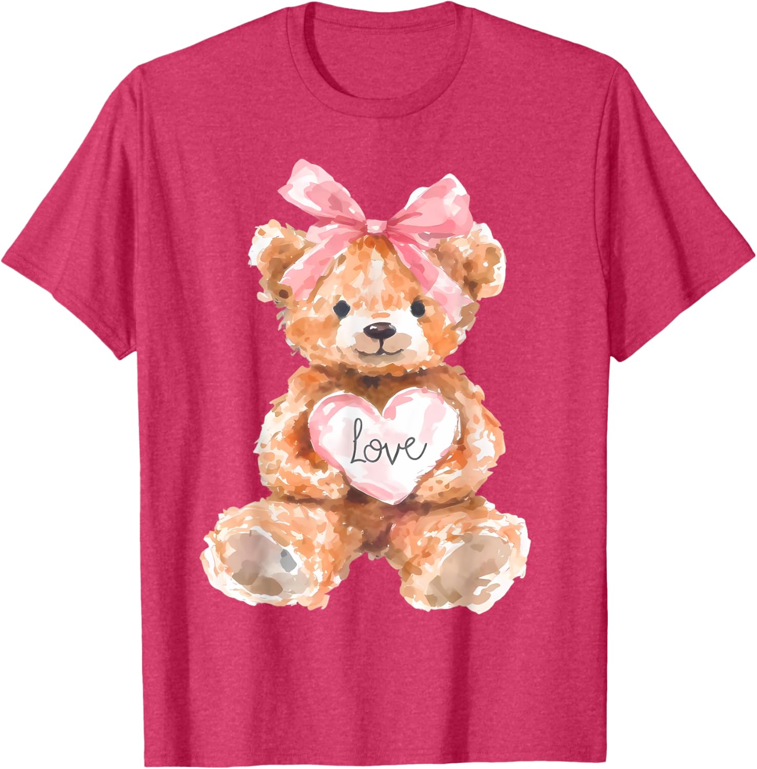 Watercolor Bear with Pink Bow Cute Valentine T-Shirt for Women and Girls - 29