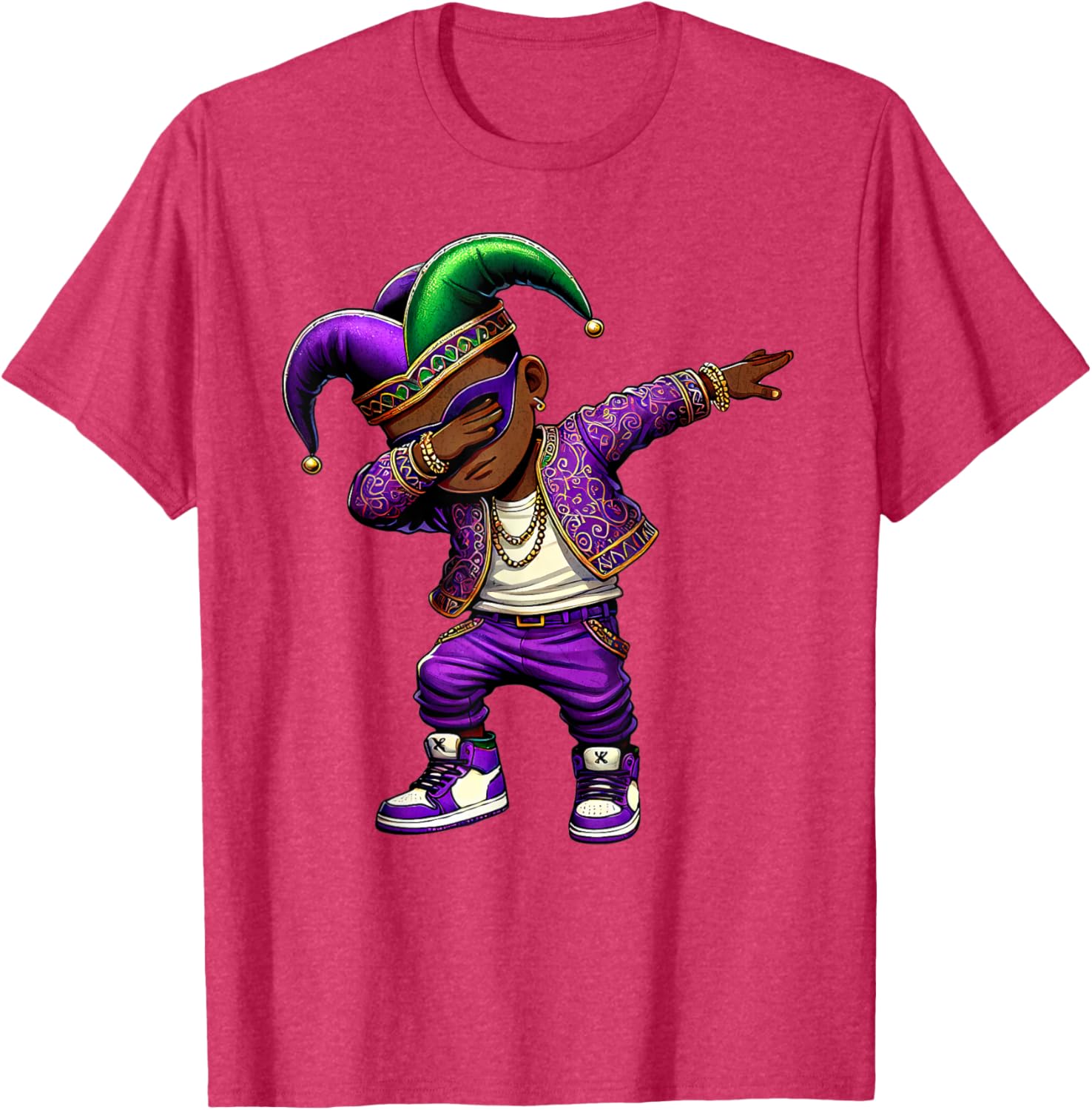 Funny Mardi Gras Jester Hat T-Shirt for Black Kids - Dabbing Boy Design - 20