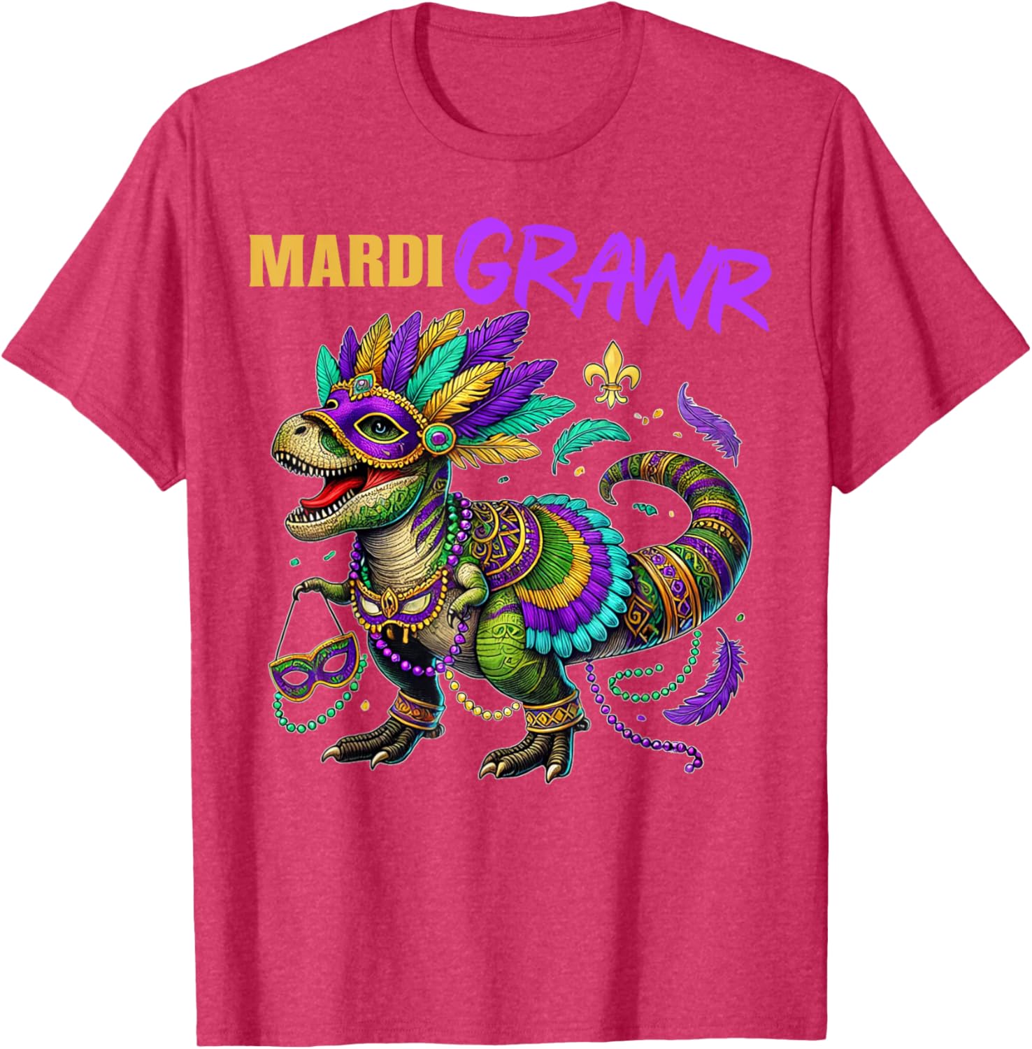 Funny T Rex Dinosaur Mardi Gras Party T-Shirt for Dino Lovers - 5